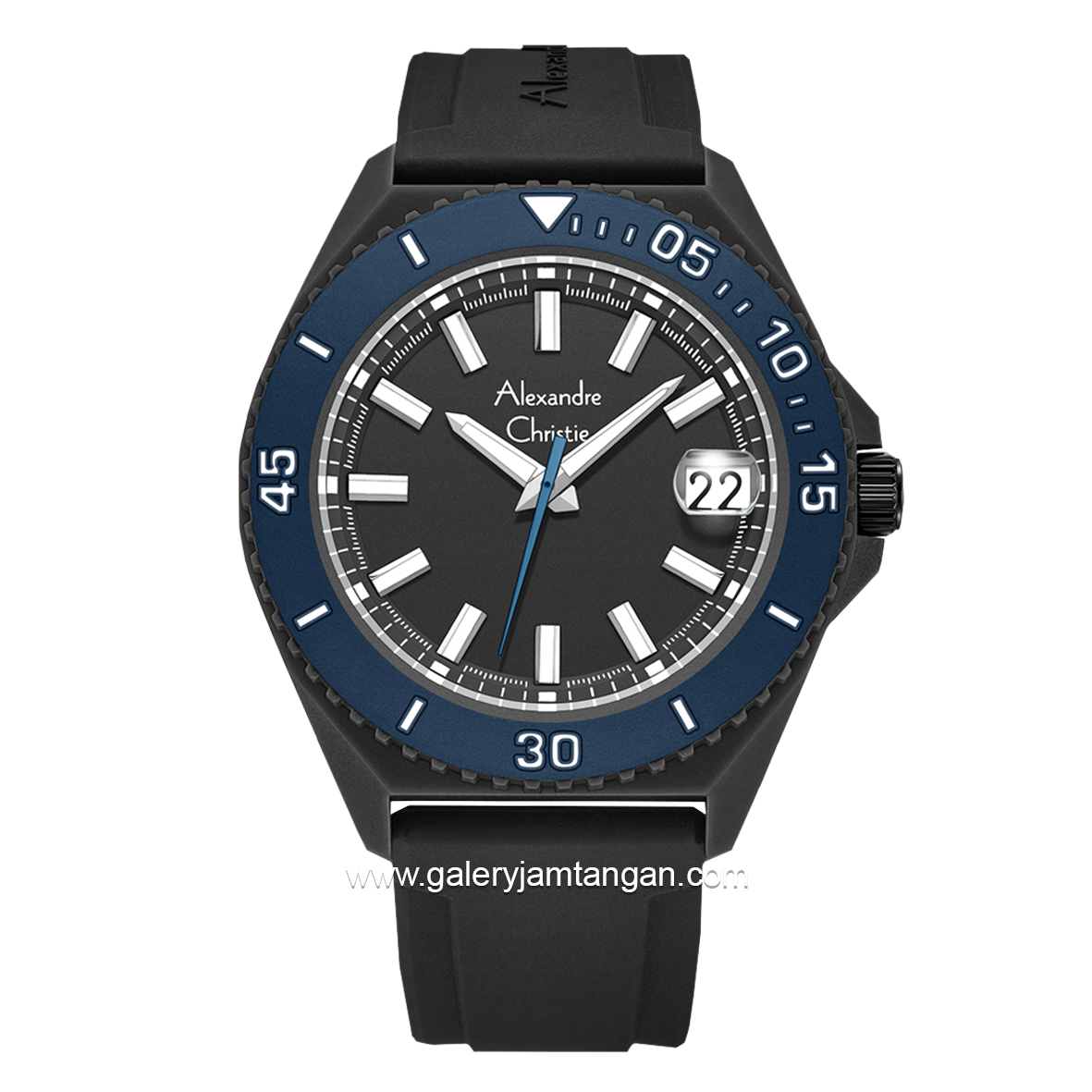 Alexandre Christie AC 8693 MD Black Ring Green Rubber Strap