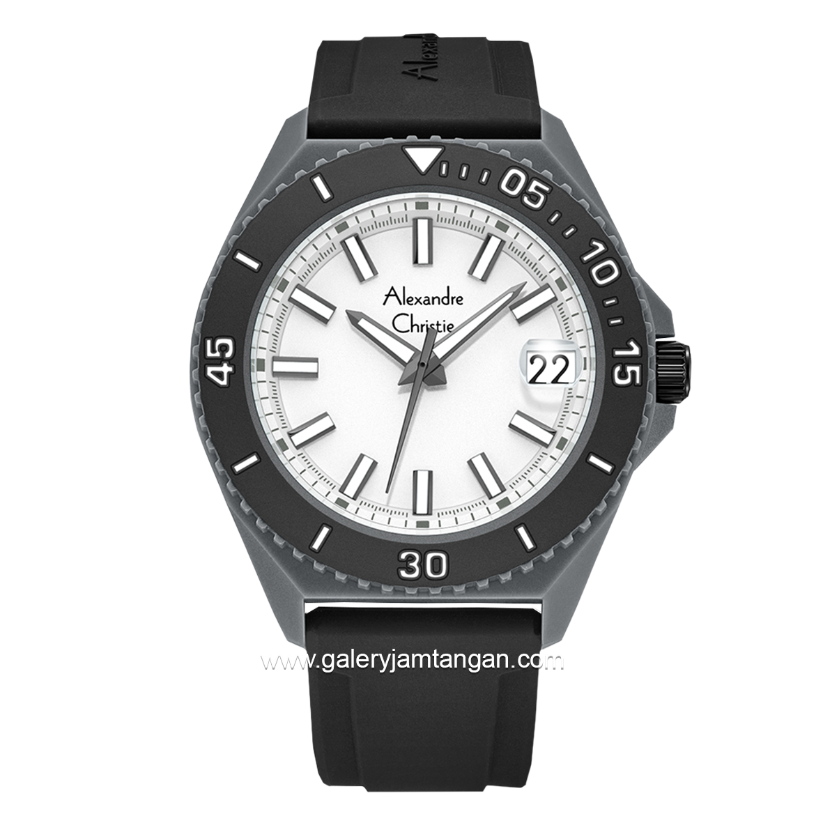 Alexandre Christie AC 8693 MD Black Dial White Rubber Strap
