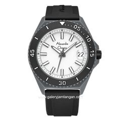 Alexandre Christie AC 8693 MD Black Dial White Rubber Strap