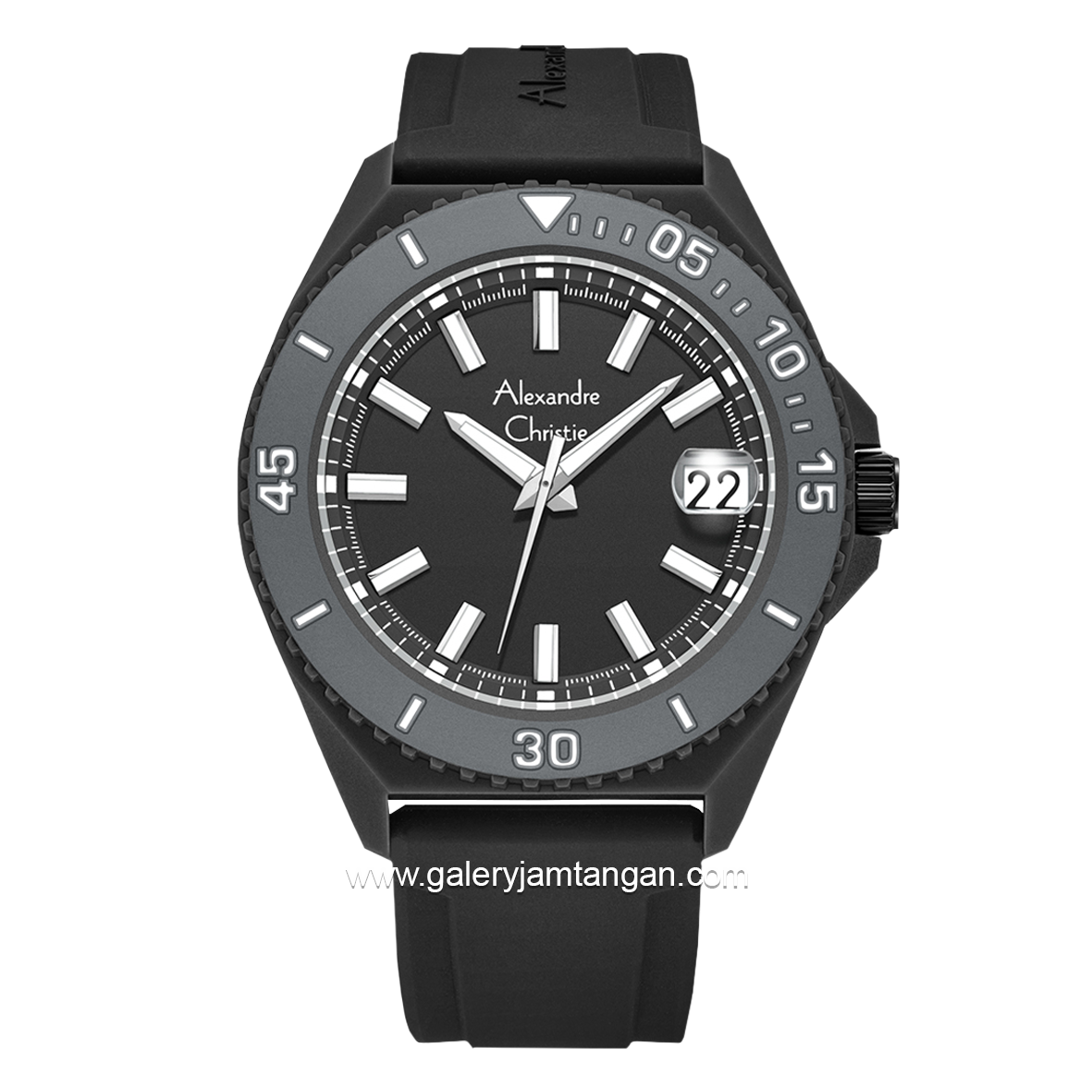 Alexandre Christie AC 8693 MD Black Dial Black Rubber Strap