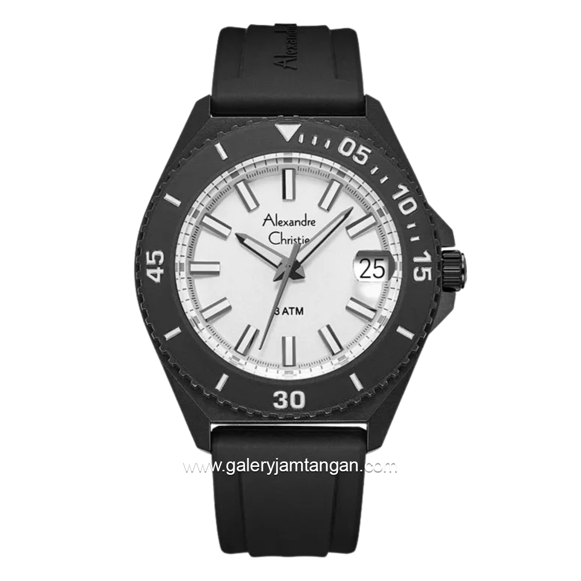 Alexandre Christie AC 8693 MD Black Dial White Rubber Strap