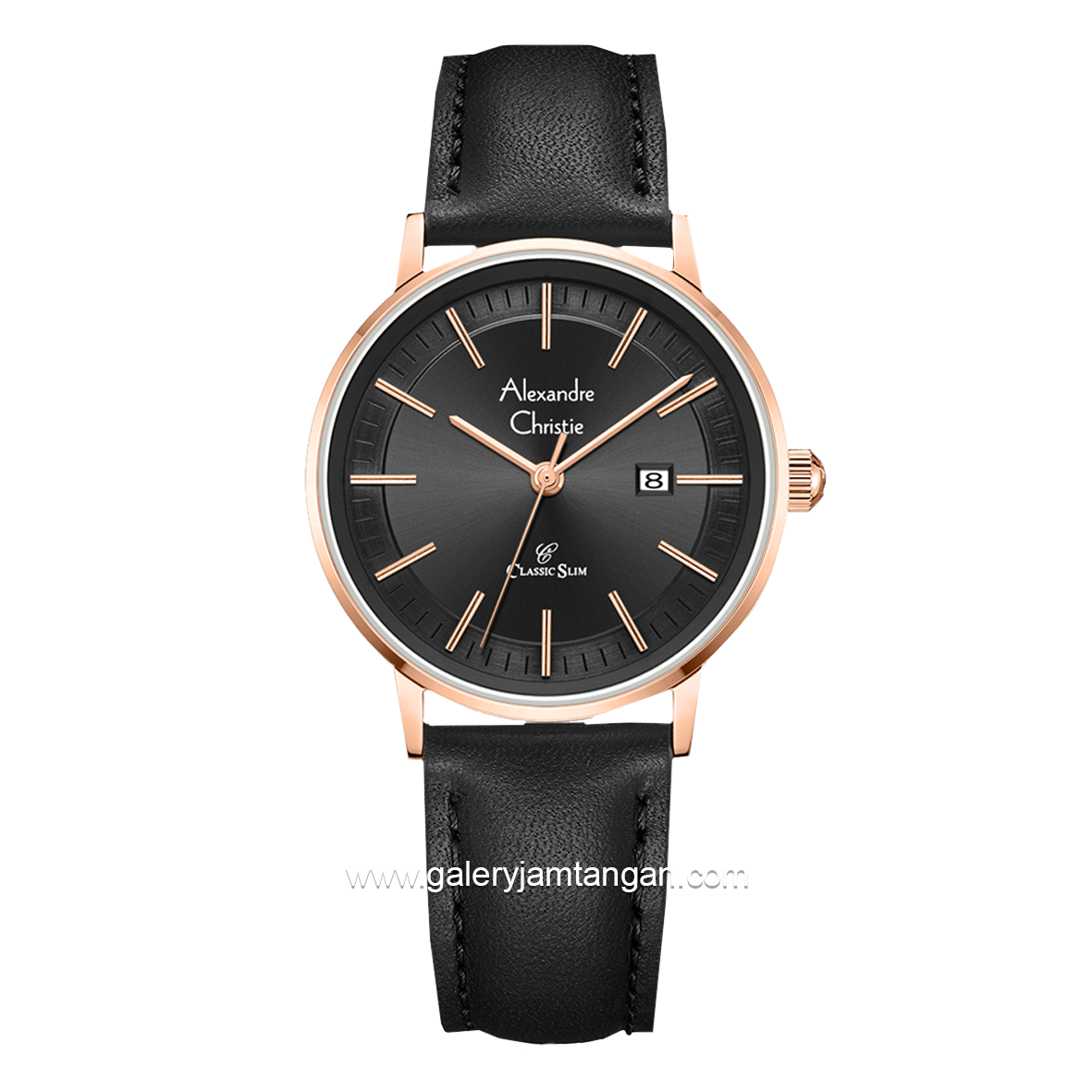 Alexandre Christie AC 8694 LD Black Rosegold Leather Strap