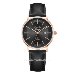 Alexandre Christie AC 8694 LD Black Rosegold Leather Strap