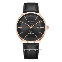 Alexandre Christie AC 8694 MD Black Rosegold Leather Strap