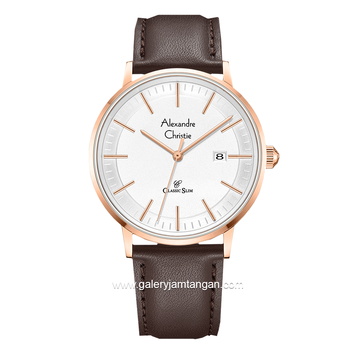Alexandre Christie AC 8694 MD Brown Rosegold Leather Strap
