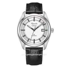 Alexandre Christie AC 8695 MD Black Silver Dial White Leather Strap