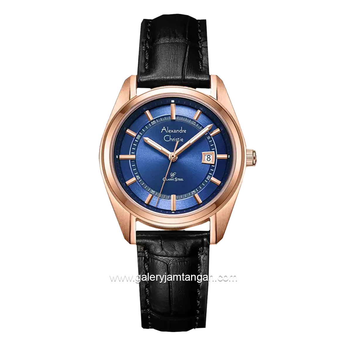 Alexandre Christie AC 8695 LD Black Rose Dial Blue Leather Strap