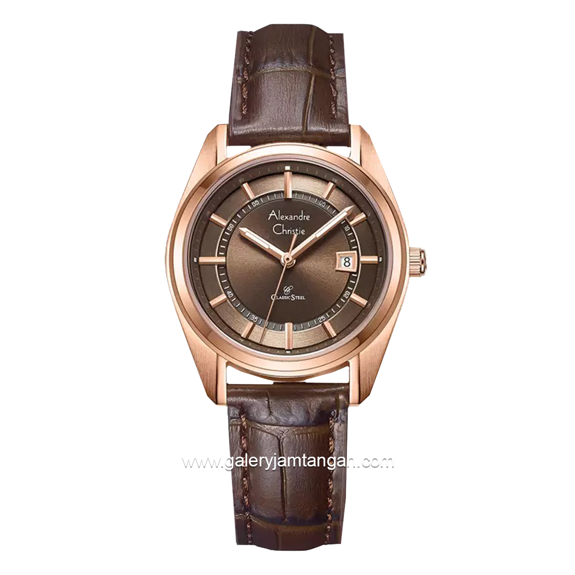Alexandre Christie AC 8695 LD Brown Rosegold Dial Brown Leather Strap