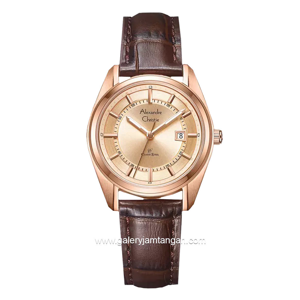 Alexandre Christie AC 8695 LD Brown Rosegold Leather Strap