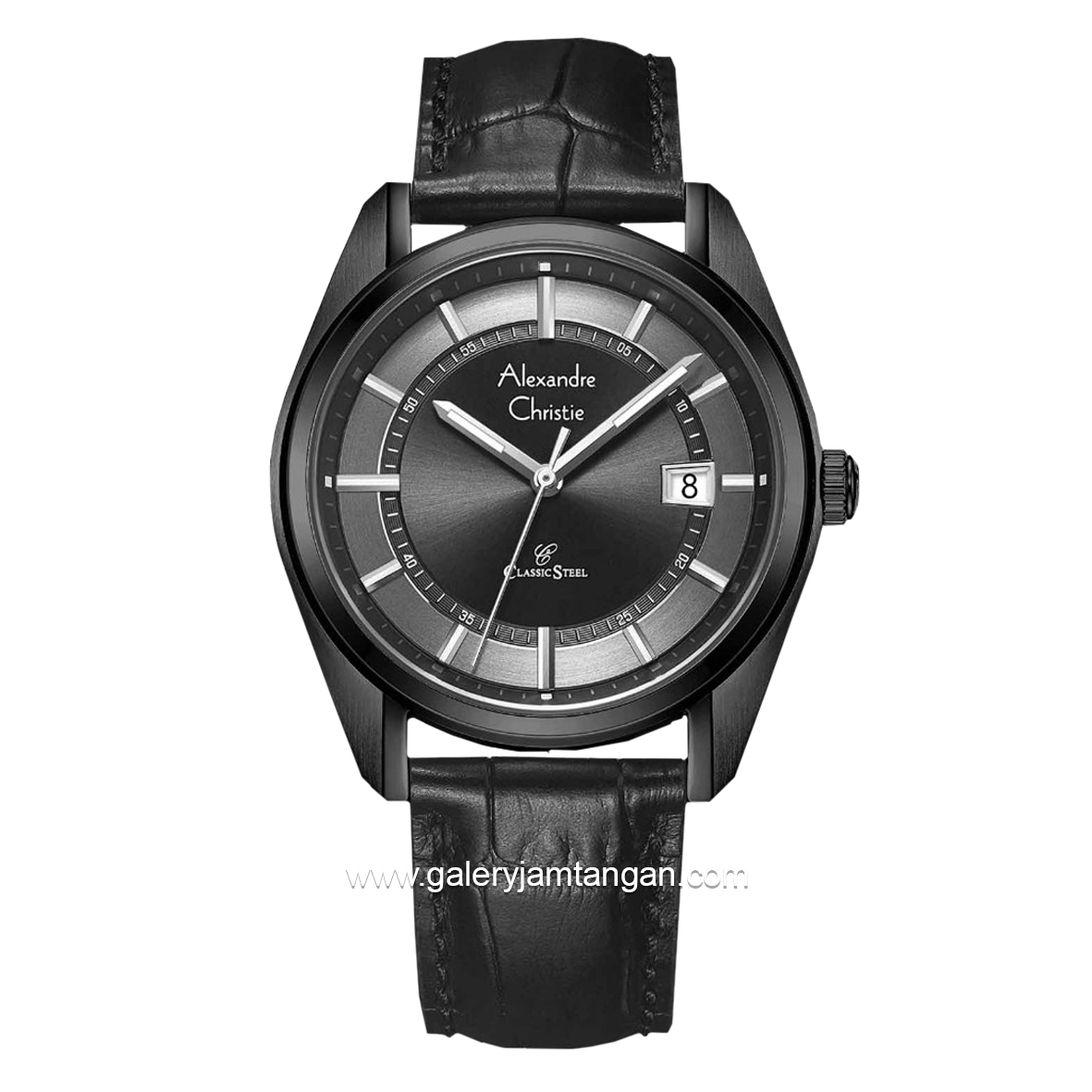 Alexandre Christie AC 8695 MD Full Black Leather Strap