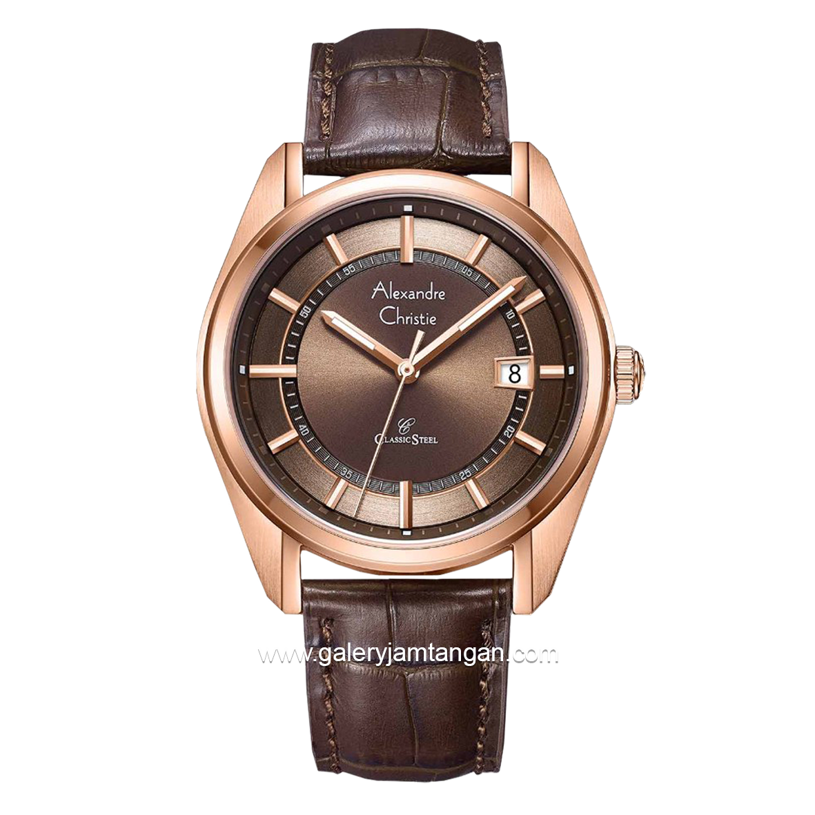 Alexandre Christie AC 8695 MD Brown Rosegold Leather Strap