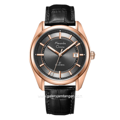 Alexandre Christie AC 8695 MD Black Rosegold Leather Strap
