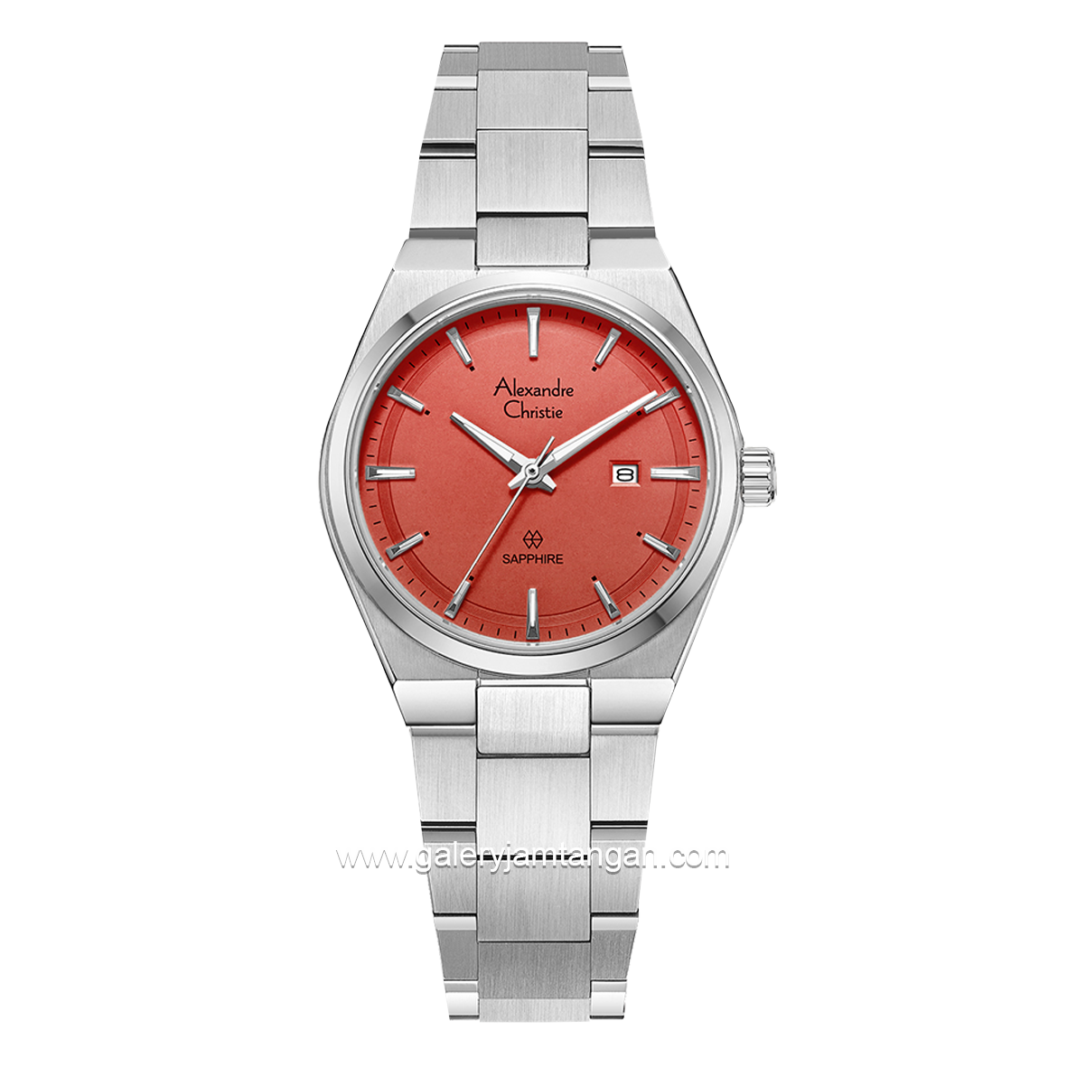 Alexandre Christie AC 8697 LD Silver Dial Red Shappire Stainless Steel