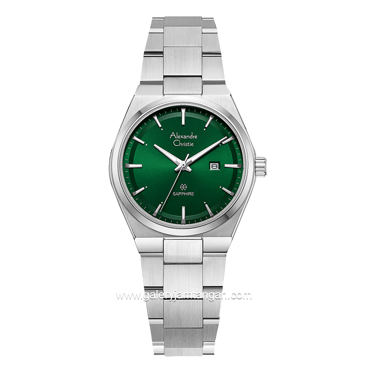 Alexandre Christie AC 8697 LD Silver Dial Green Shappire Stainless Steel