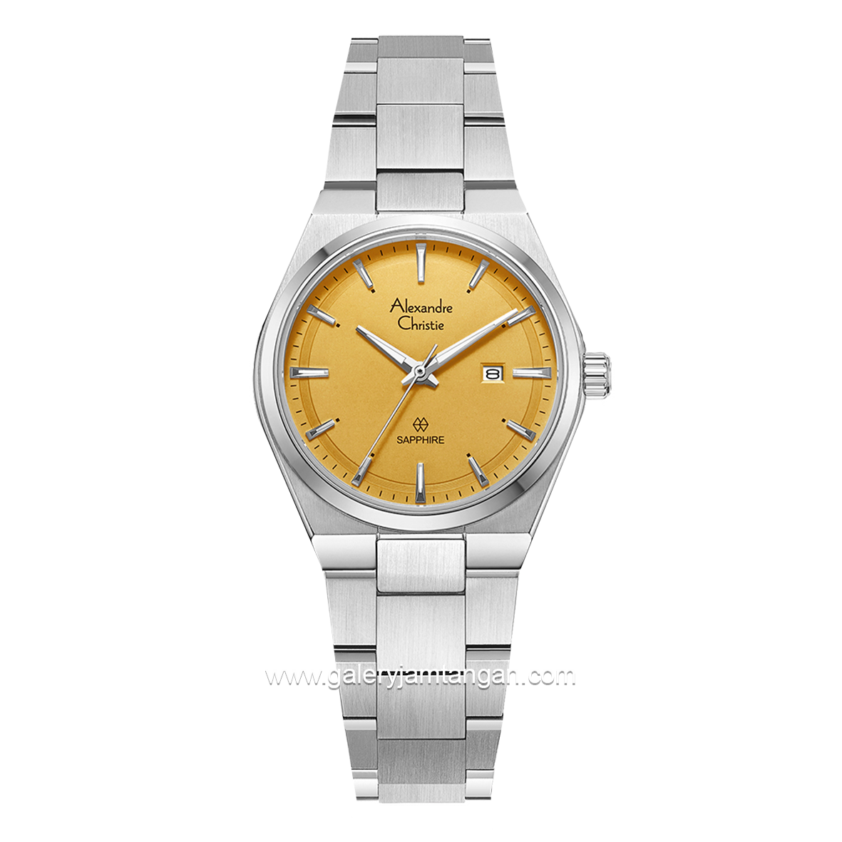 Alexandre Christie AC 8697 LD Silver Dial Yellow Shappire Stainless Steel