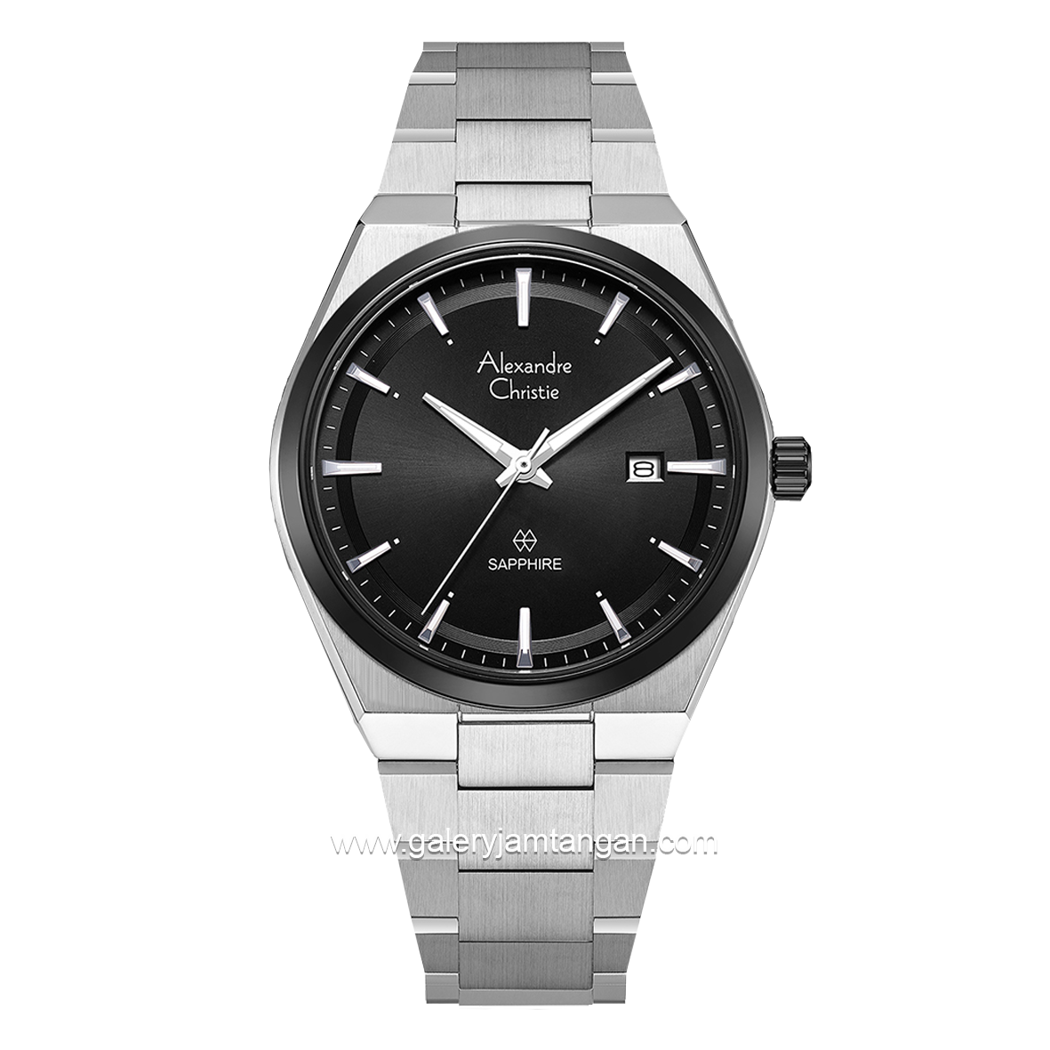 Alexandre Christie AC 8697 MD Silver Ring Black Shappire Stainless Steel