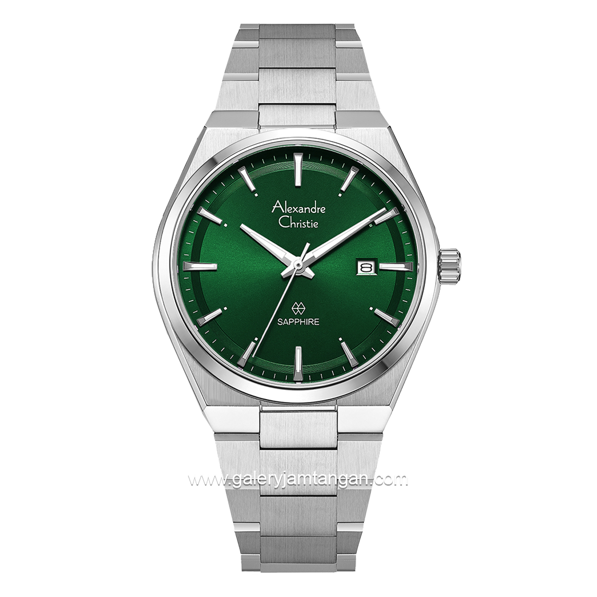 Alexandre Christie AC 8697 MD Silver Dial Green Shappire Stainless Steel