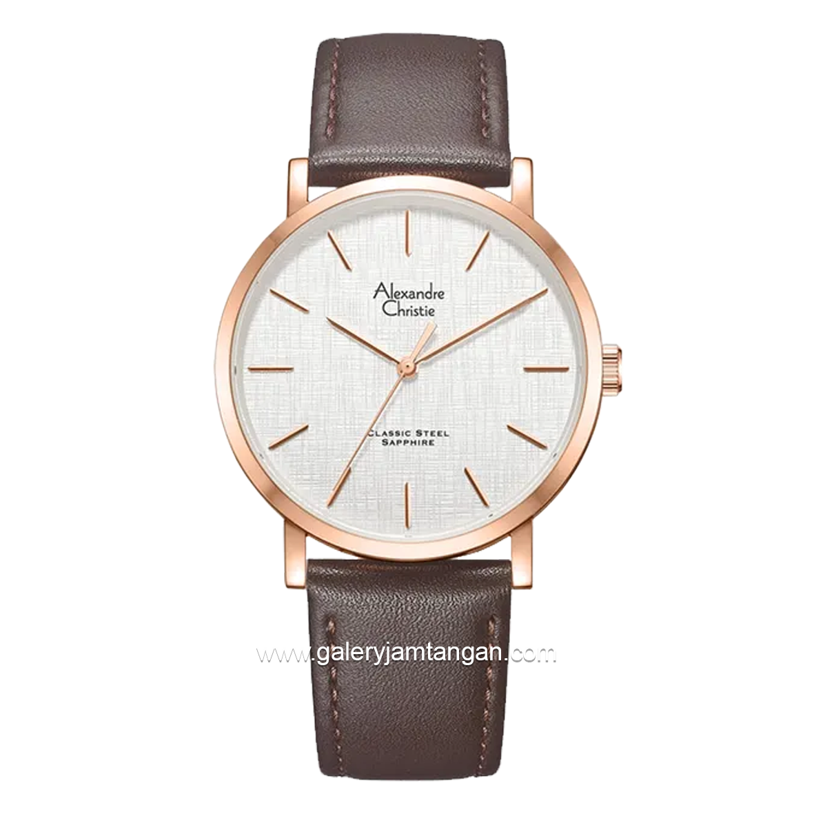 Alexandre Christie AC 8698 MH Brown Rosegold Leather Strap