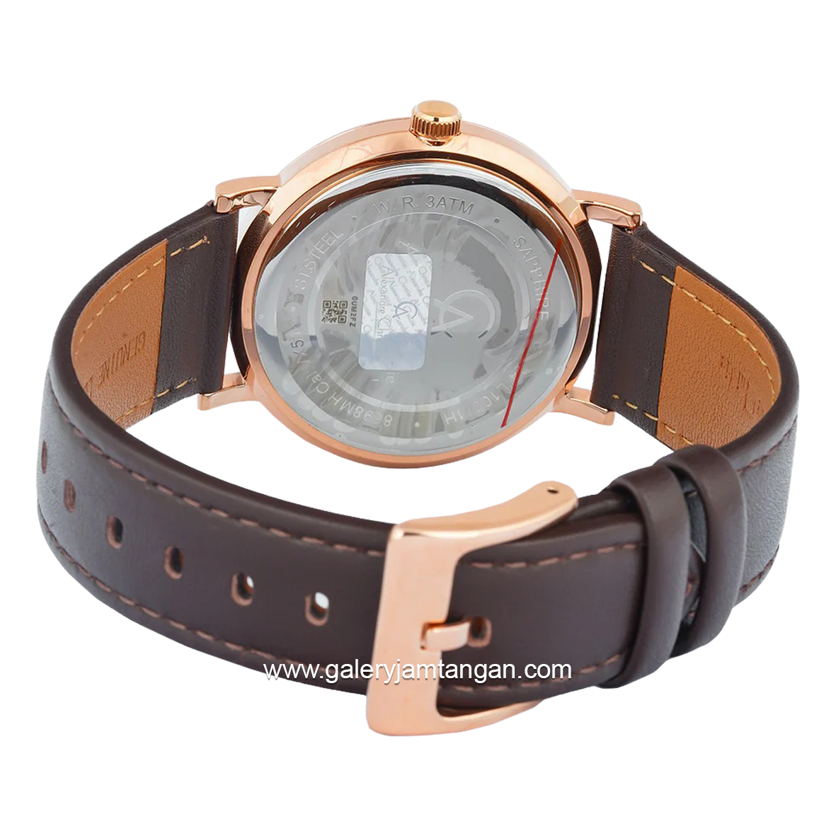 Alexandre Christie AC 8698 MH Brown Rosegold Leather Strap