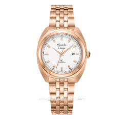 Alexandre Christie AC 8702 LD Rosegold Dial White Stainless Steel Strap