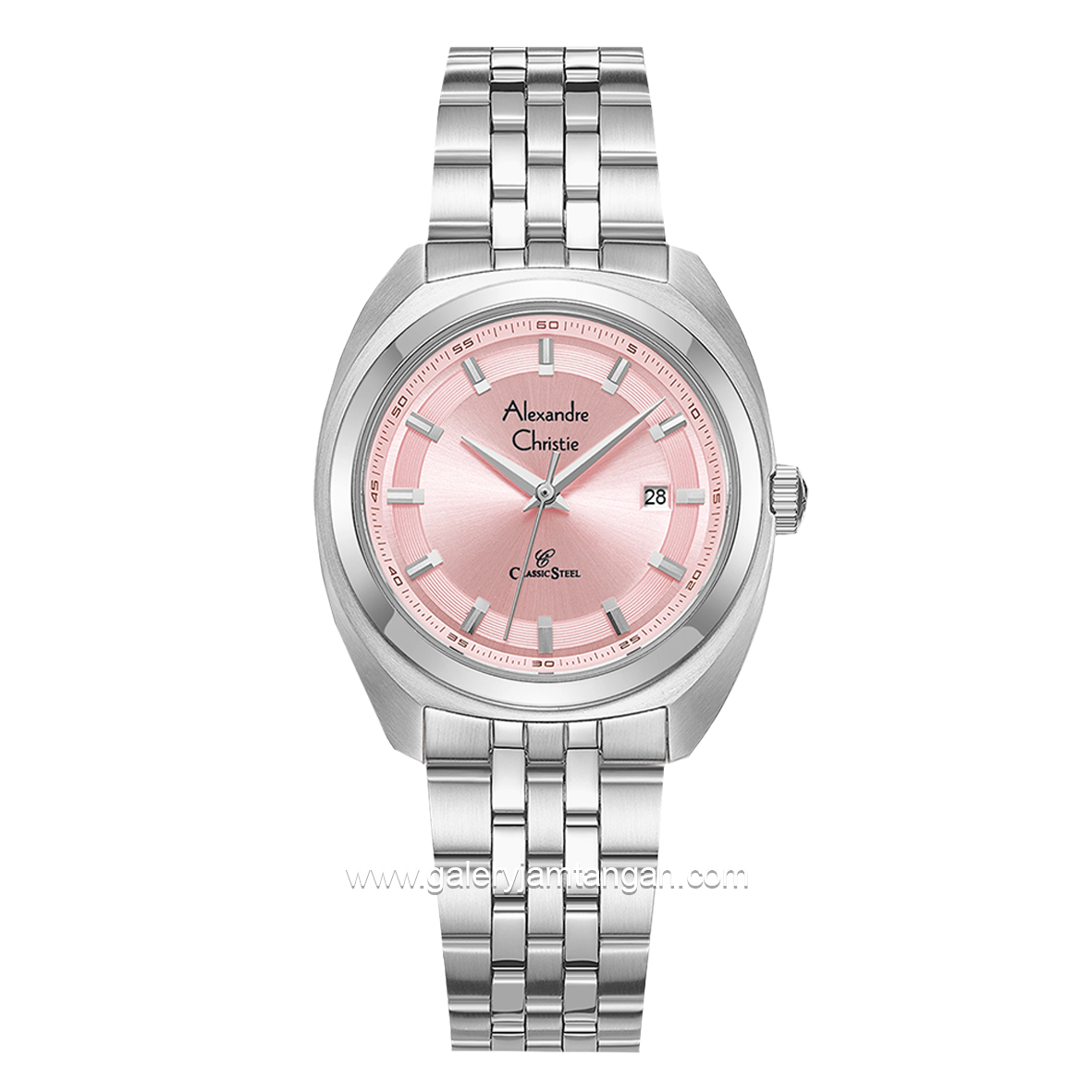 Alexandre Christie AC 8702 LD Silver Dial Pink Stainless Steel Strap