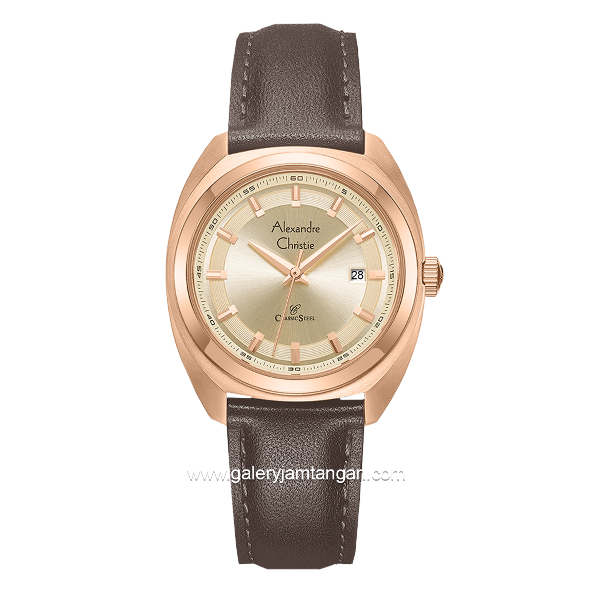 Alexandre Christie AC 8702 LD Brown Rosegold Leather Strap