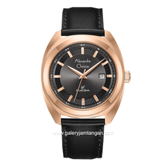 Alexandre Christie AC 8702 MD Black Rosegold Leather Strap