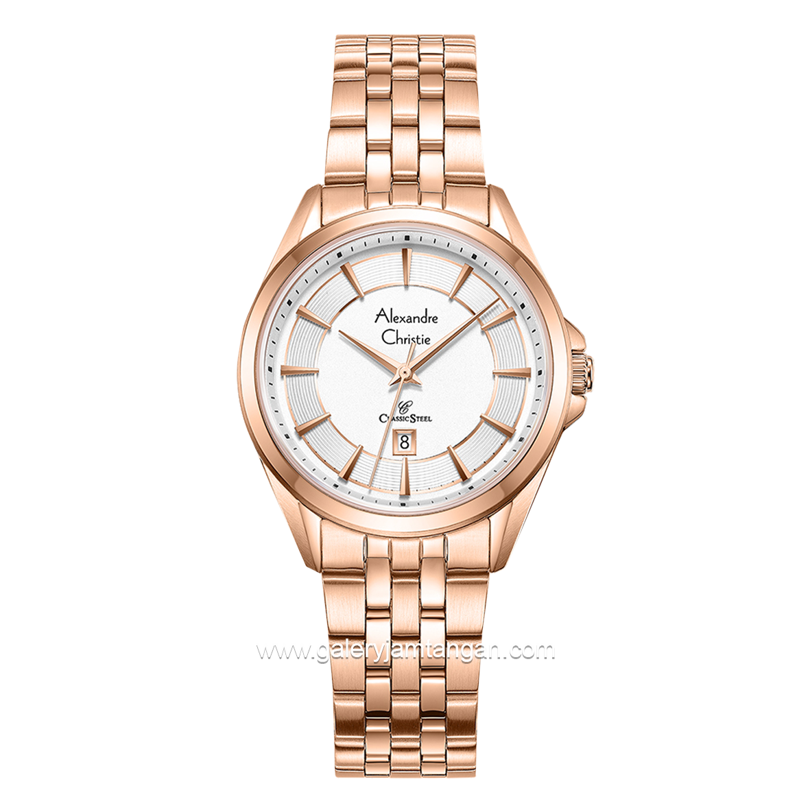 Alexandre Christie AC 8703 LD Rosegold Dial White Stainless Steel