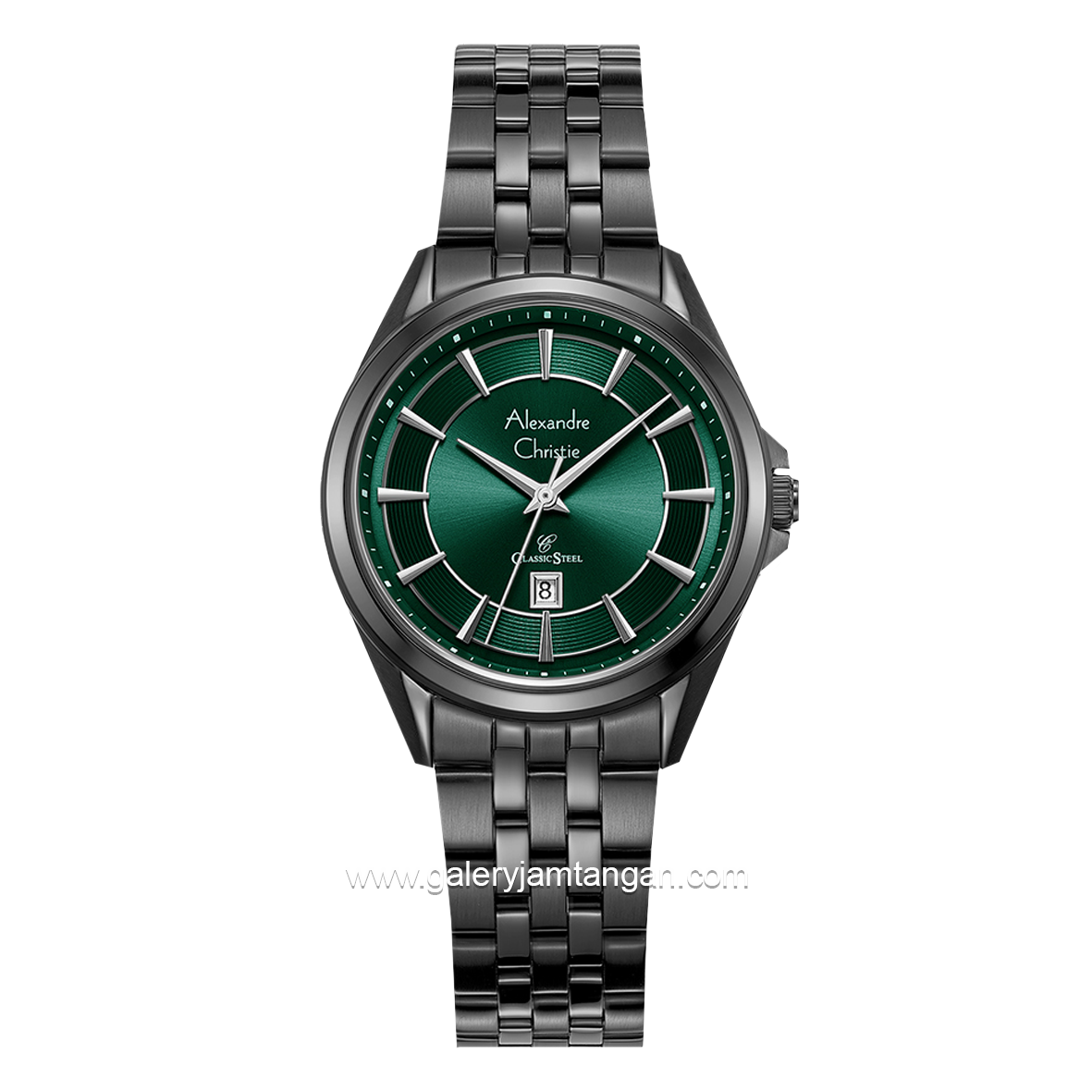 Alexandre Christie AC 8703 LD Black Dial Green Stainless Steel