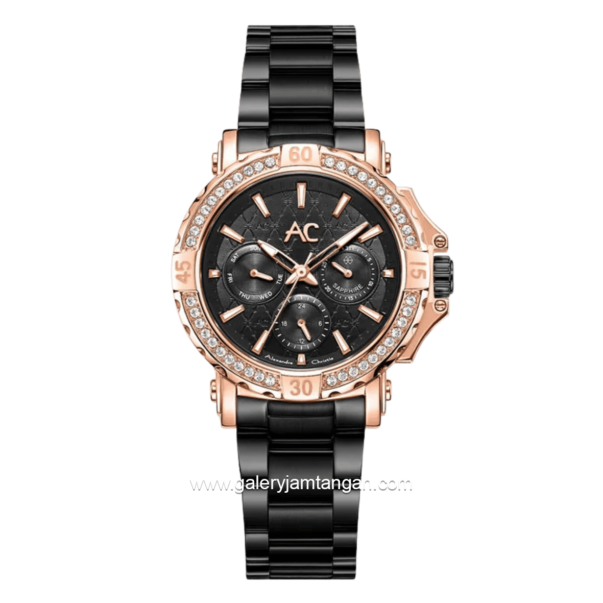 Alexandre Christie Collection AC 9205 BF Black Rosegold Dial Black Stainless Steel Strap