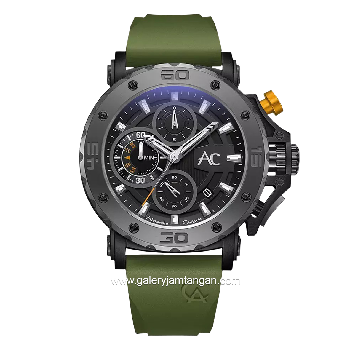 Alexandre Christie AC 9205 MC Collection Green Black Rubber Strap