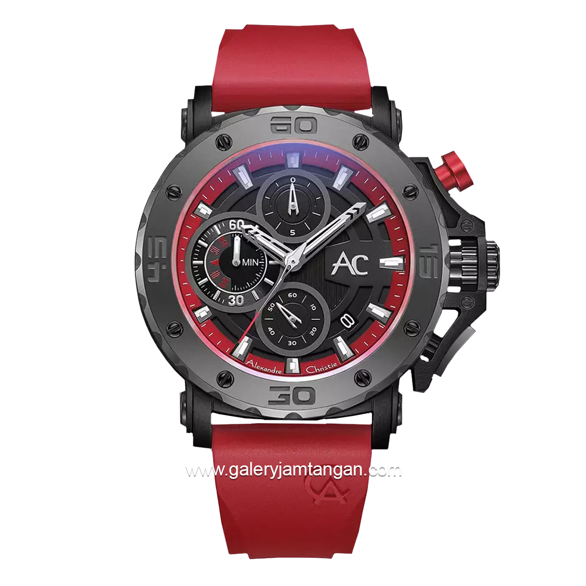 Alexandre Christie AC 9205 MC Collection Red Black Rubber Strap