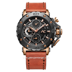 Alexandre Christie AC 9205 MC Brown Rosegold Chronograph Collection Leather Strap
