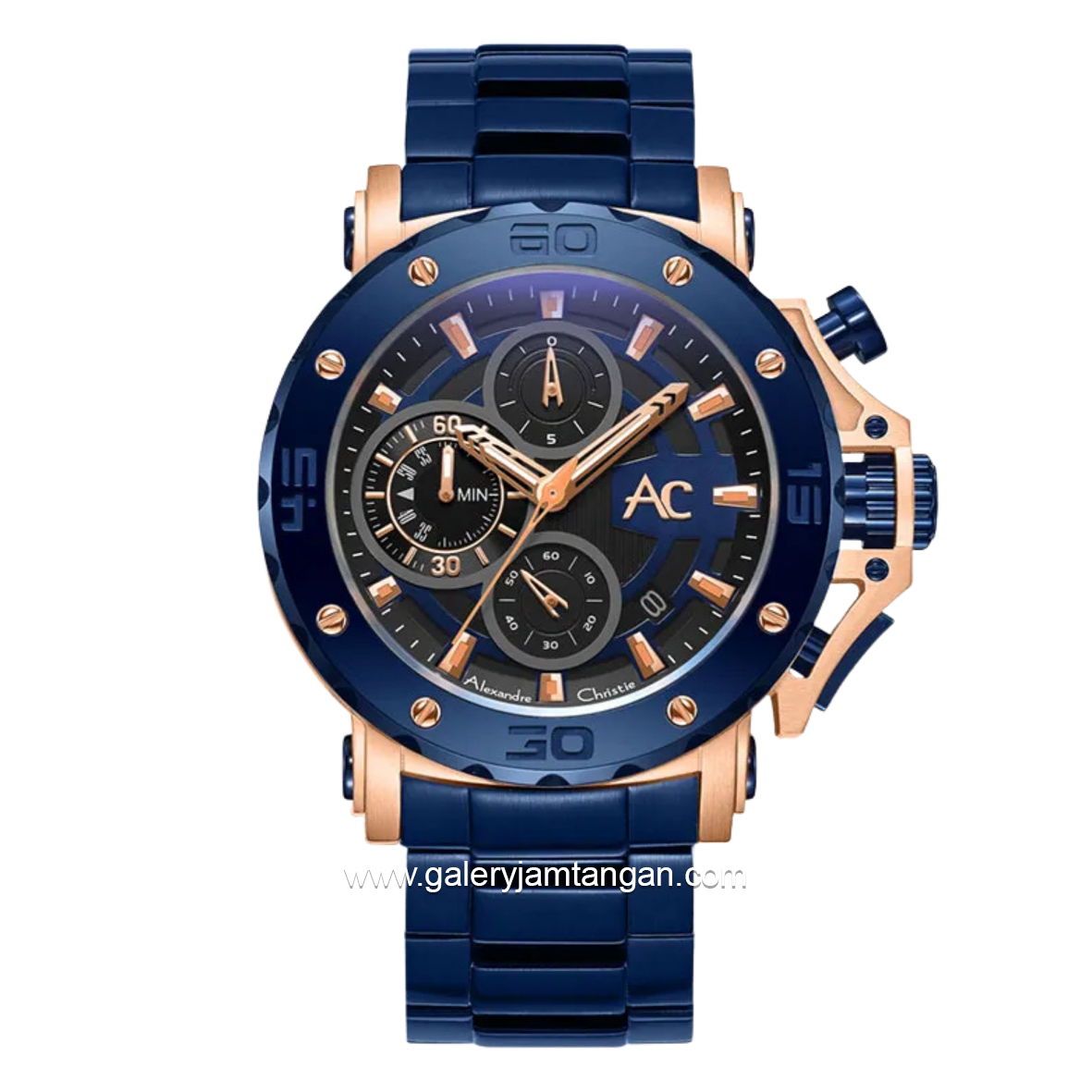 Alexandre Christie AC 9205 MCBURBU Blue Rosegold Chronograph Collection Stainless Steel