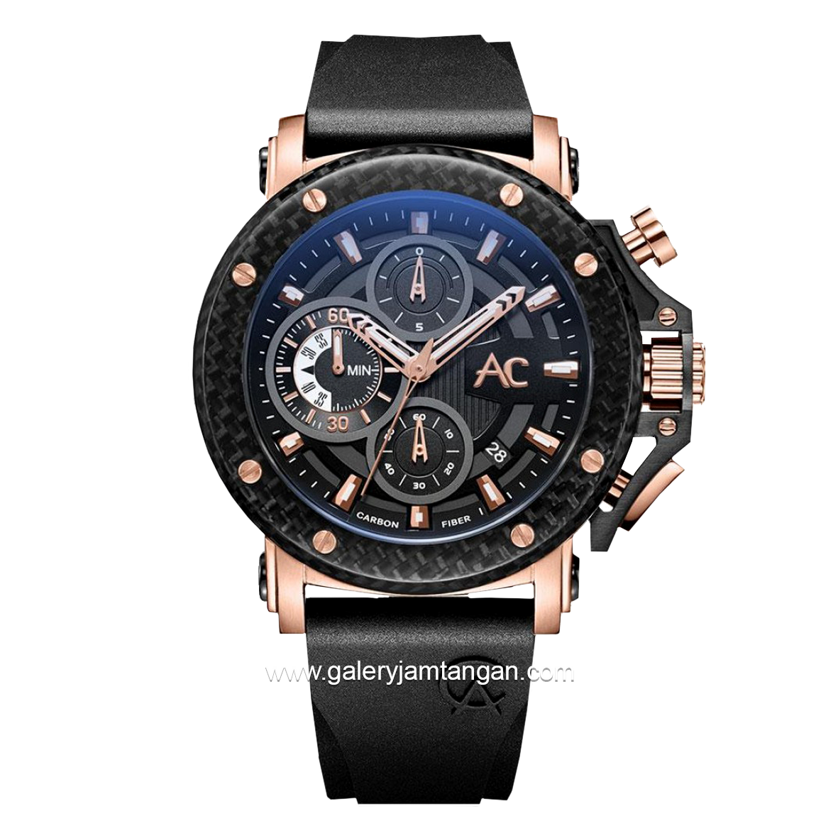 Alexandre Christie AC 9205 MC Carbon Black Rosegold Rubber Strap