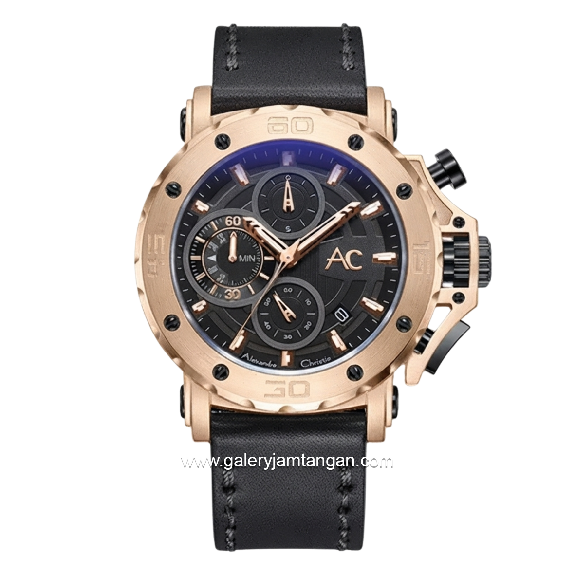 Alexandre Christie Collection AC 9205 MCLCABA Black Gold Leather Strap
