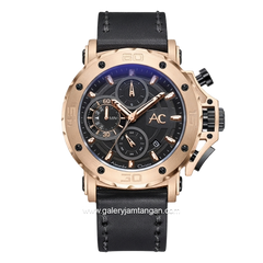 Alexandre Christie Collection AC 9205 MCLCABA Black Gold Leather Strap