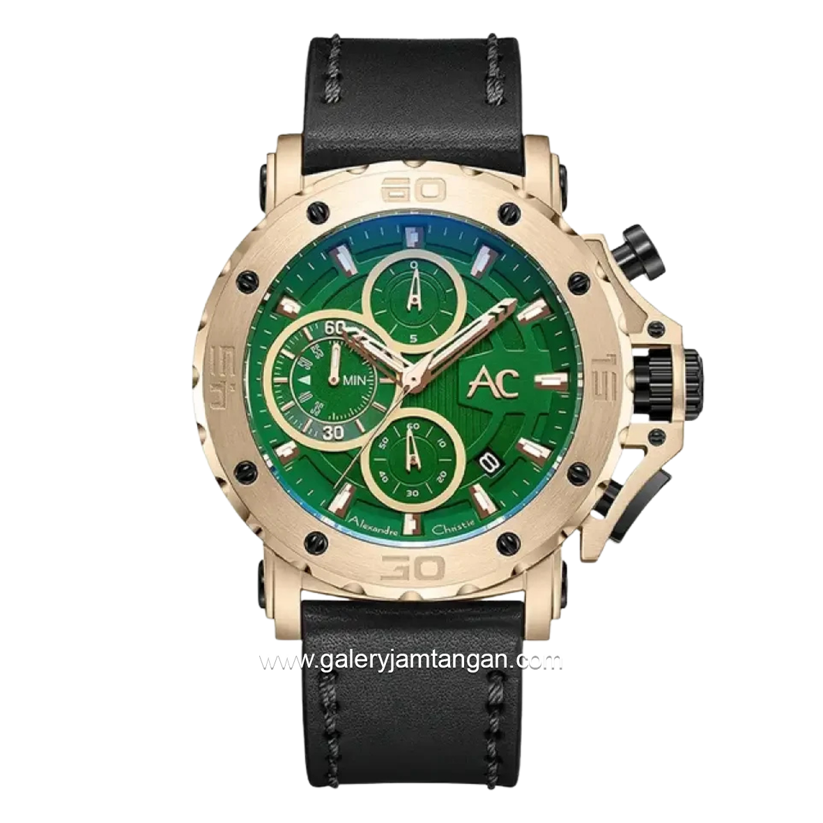 Alexandre Christie Collection AC 9205 MCLCAGN Black Gold Leather Strap