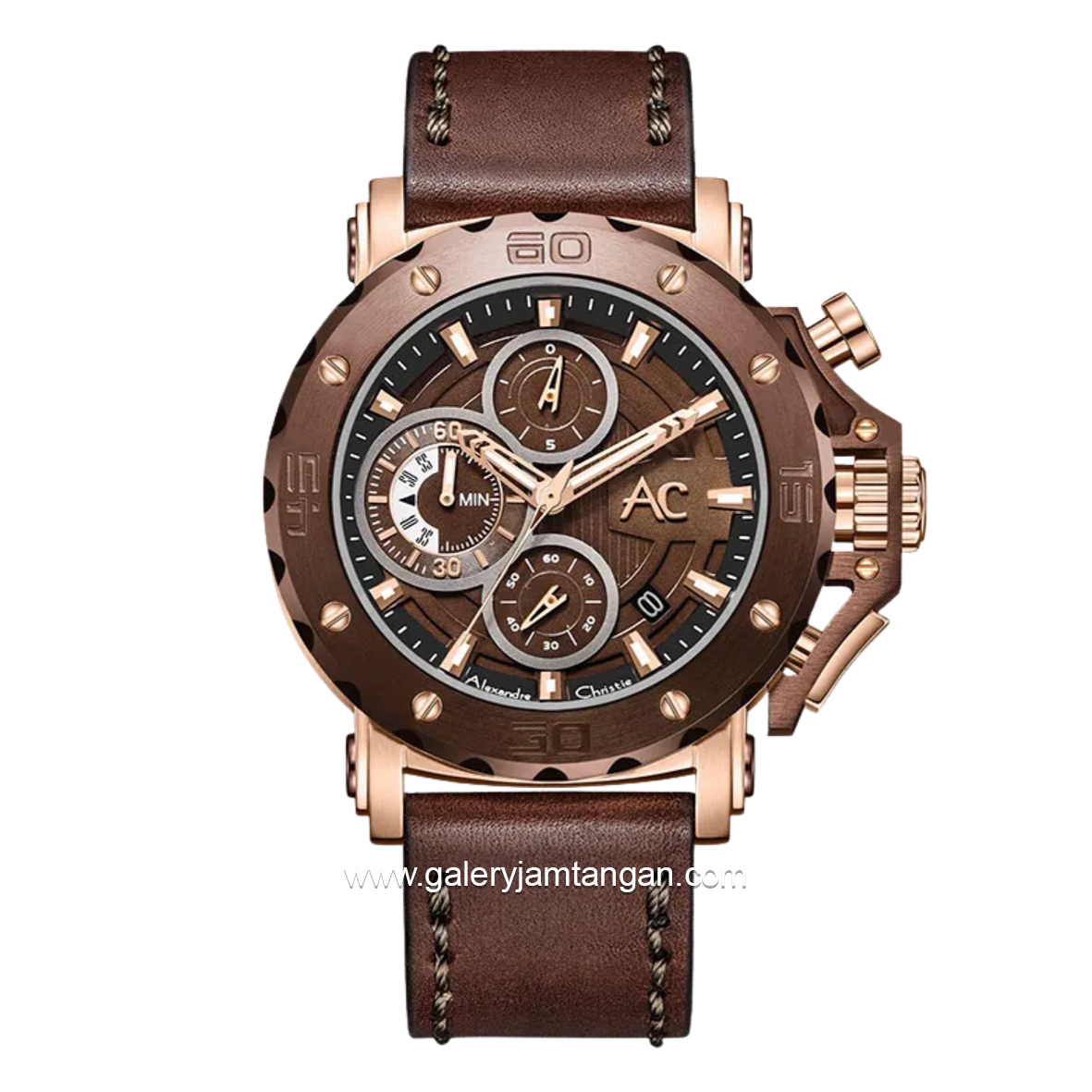 Alexandre Christie Collection AC 9205 MCLROBO Brown Rosegold Leather Strap