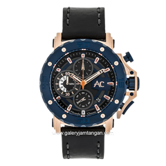 Alexandre Christie Collection AC 9205 MCLURBU Black Rosegold Ring Blue Leather Strap