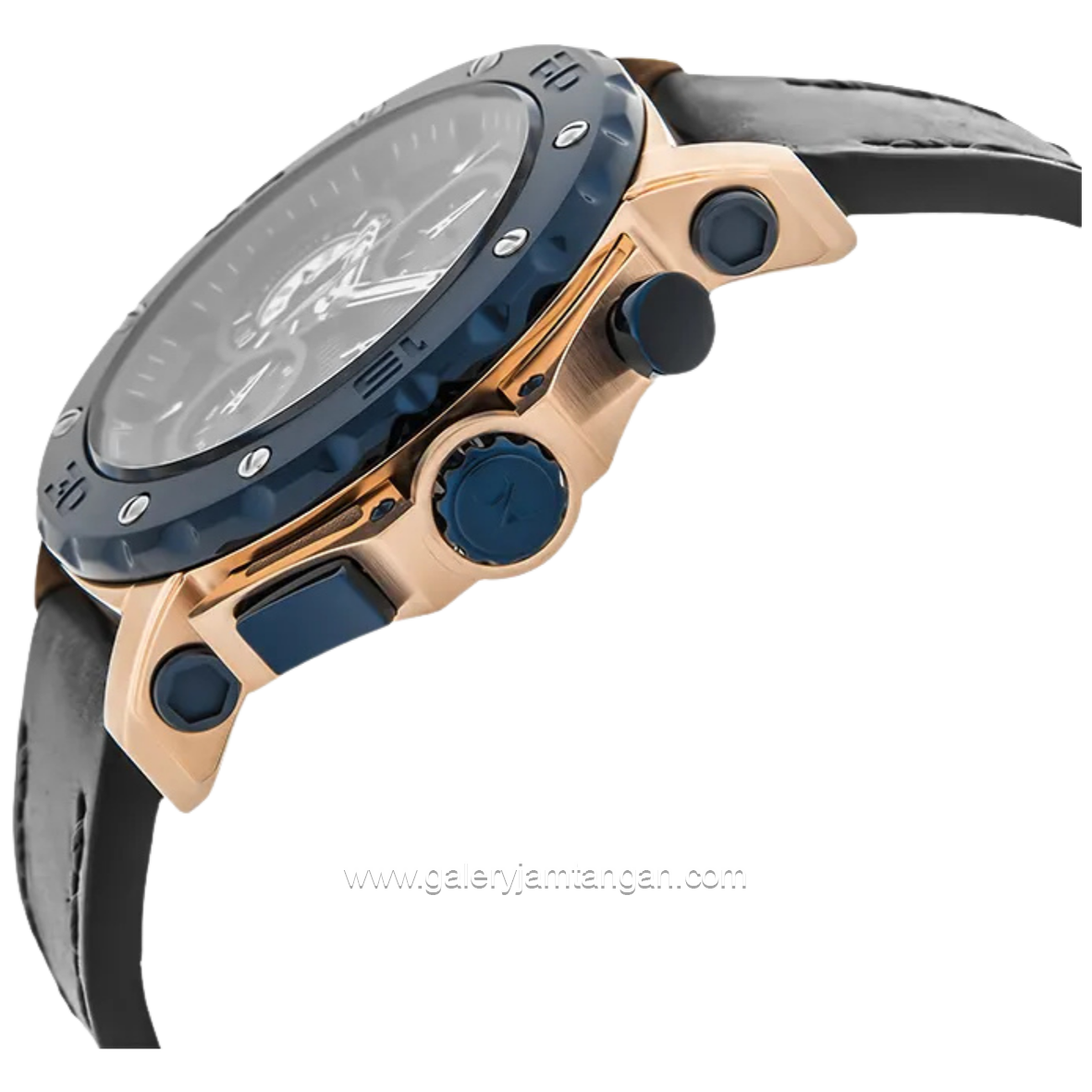 Alexandre Christie Collection AC 9205 MCLURBU Black Rosegold Ring Blue Leather Strap