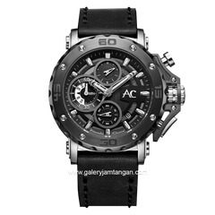 Alexandre Christie AC 9205 MC Black Silver Chronograph Collection Leather Strap