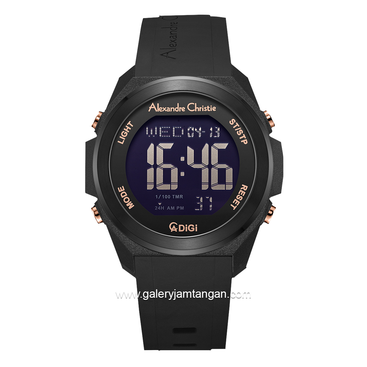 Alexandre Christie AC 9342 MH Black List Rosegold Rubber Strap