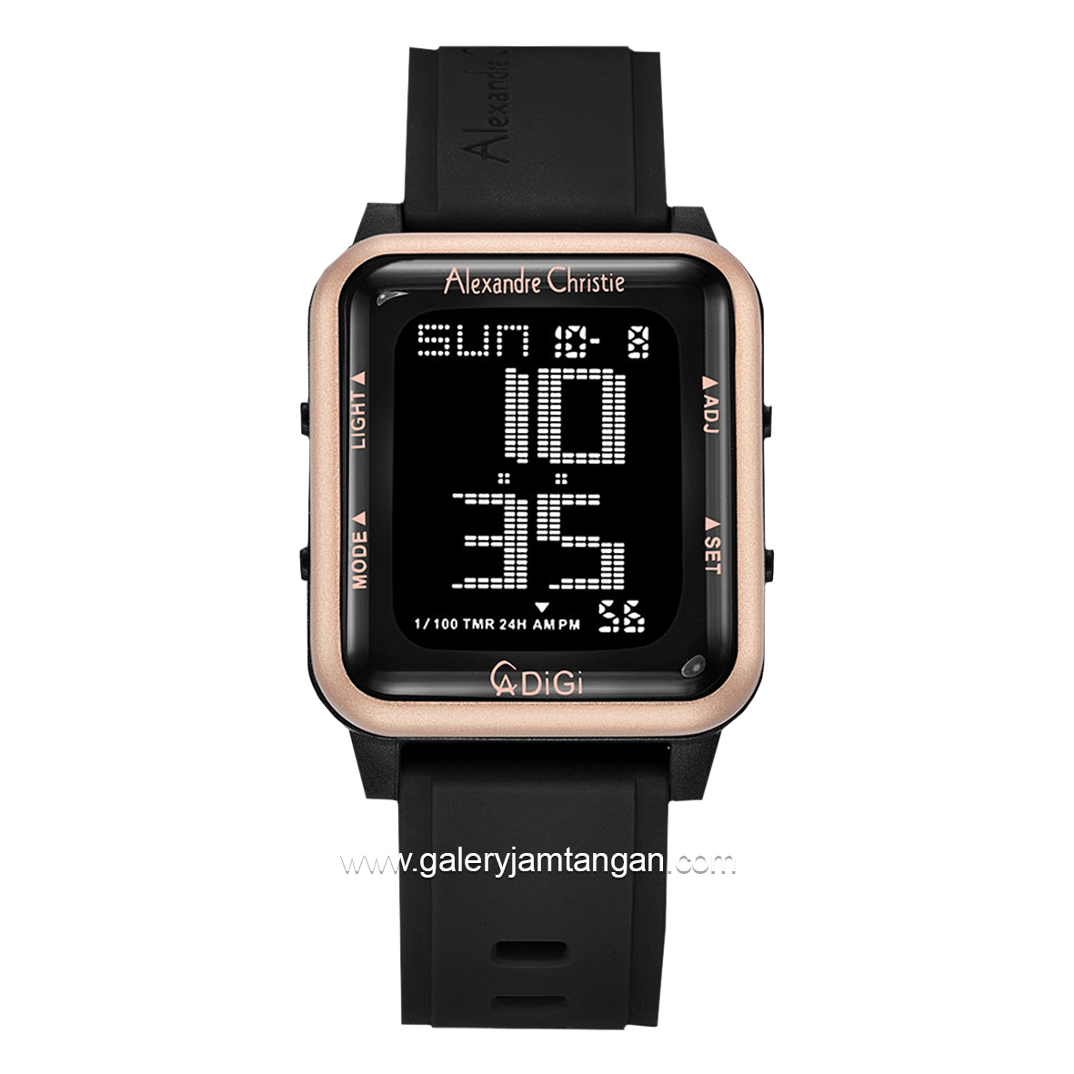 Alexandre Christie AC 9344 MH Black Rosegold Rubber Strap
