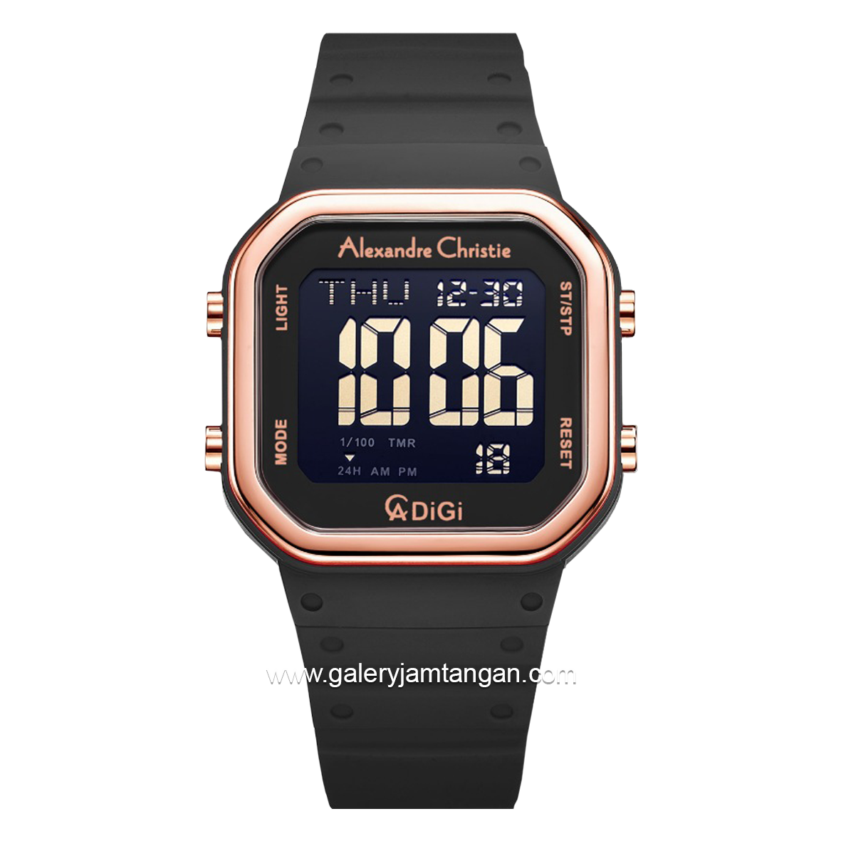 Alexandre Christie AC 9347 LH Black Rosegold Digital Rubber Strap