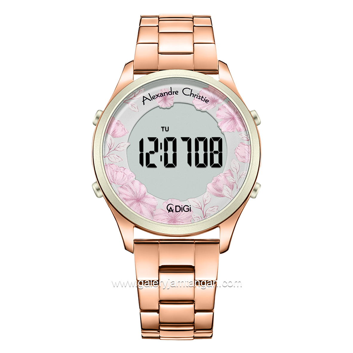 Alexandre Christie AC 9363 LH Rosegold Dial Green Digital Flower Stainless Steel