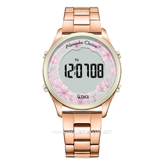 Alexandre Christie AC 9363 LH Rosegold Dial Green Digital Flower Stainless Steel