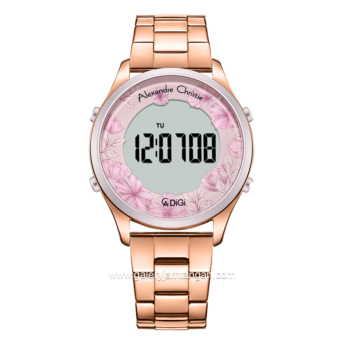 Alexandre Christie AC 9363 LH Rosegold Dial Pink Digital Flower Stainless Steel