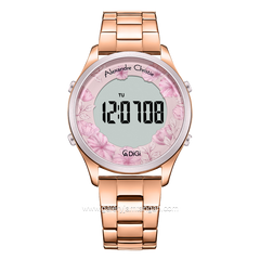 Alexandre Christie AC 9363 LH Rosegold Dial Pink Digital Flower Stainless Steel