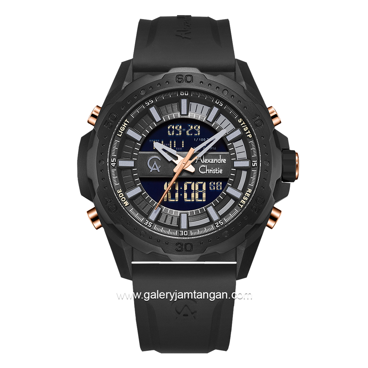 Alexandre Christie AC 9370 MH Black List Rosegold Rubber Strap